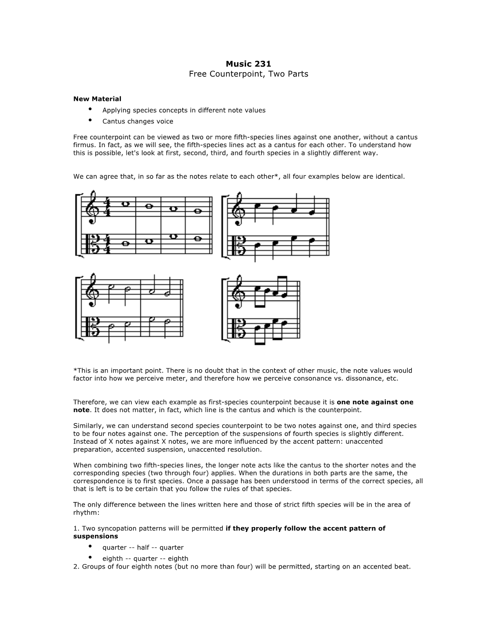 Music 231 Free Counterpoint, Two Parts