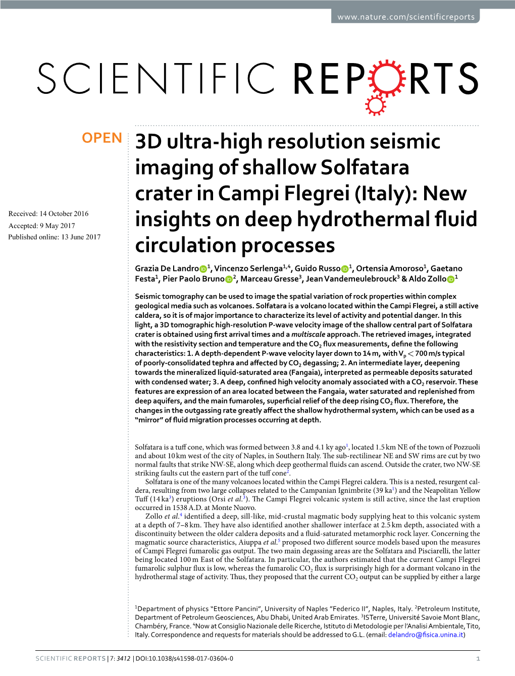 3D Ultra-High Resolution Seismic Imaging of Shallow Solfatara Crater