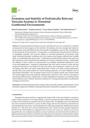 Formation and Stability of Prebiotically Relevant Vesicular Systems in Terrestrial Geothermal Environments