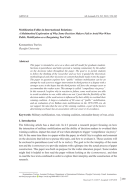 Mobilization Follies in International Relations:A Multimethod Exploration of Why Some Decision Makers Fail to Avoid War When