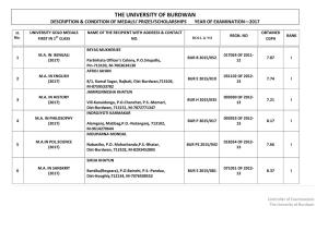 The University of Burdwan Description & Condition of Medals/ Prizes/Scholarships Year of Examination—2017