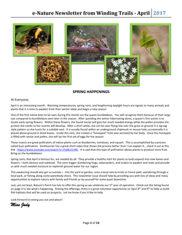 E-Nature Newsletter from Winding Trails - April 2017