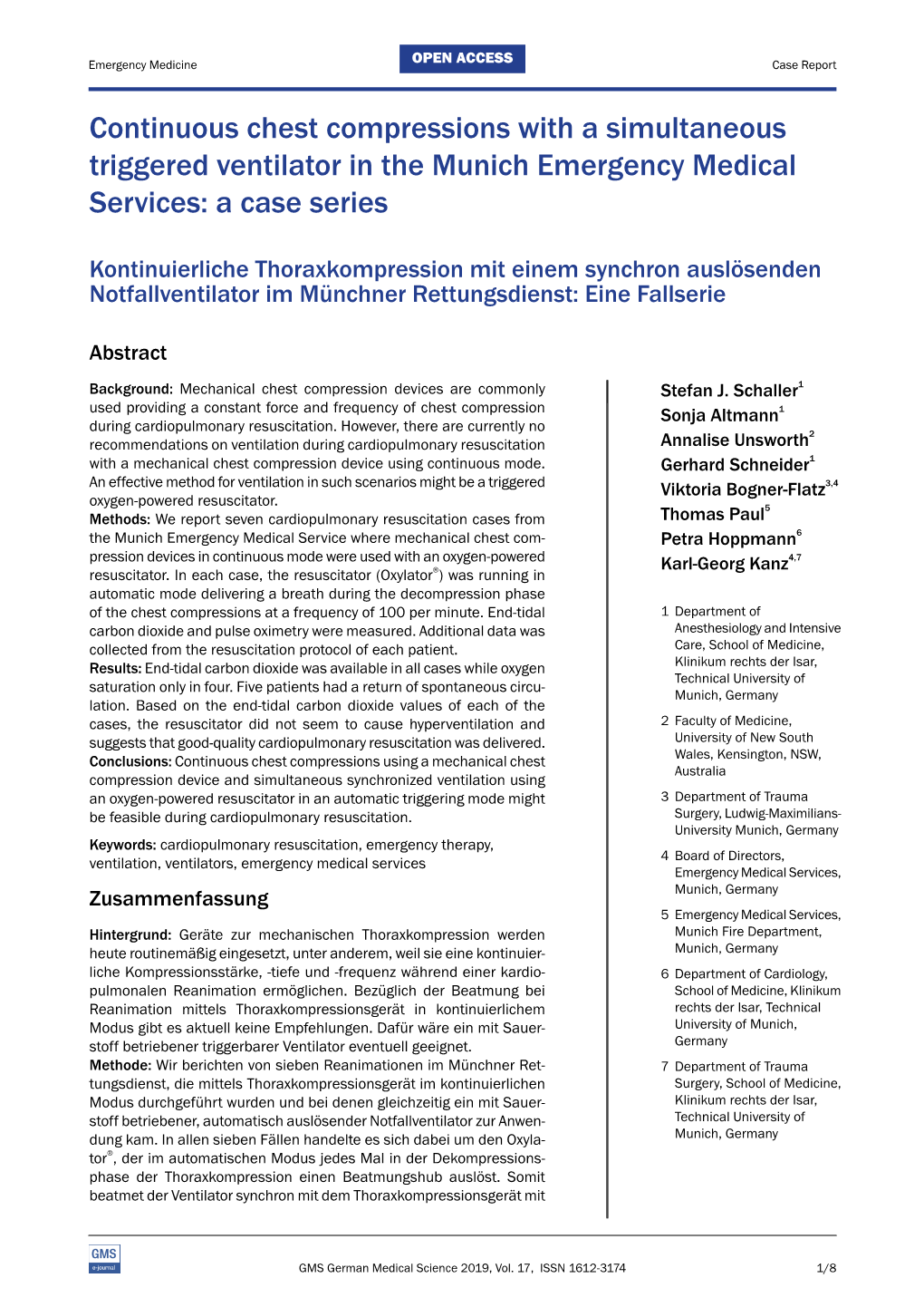 Continuous Chest Compressions with a Simultaneous Triggered Ventilator in the Munich Emergency Medical Services: a Case Series