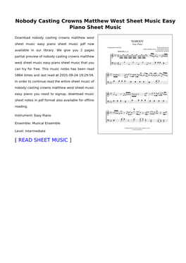 Nobody Casting Crowns Matthew West Sheet Music Easy Piano Sheet Music