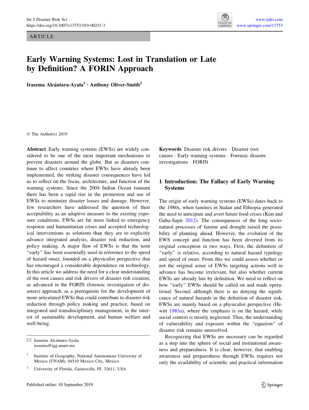 Early Warning Systems: Lost in Translation Or Late by Deﬁnition? a FORIN Approach