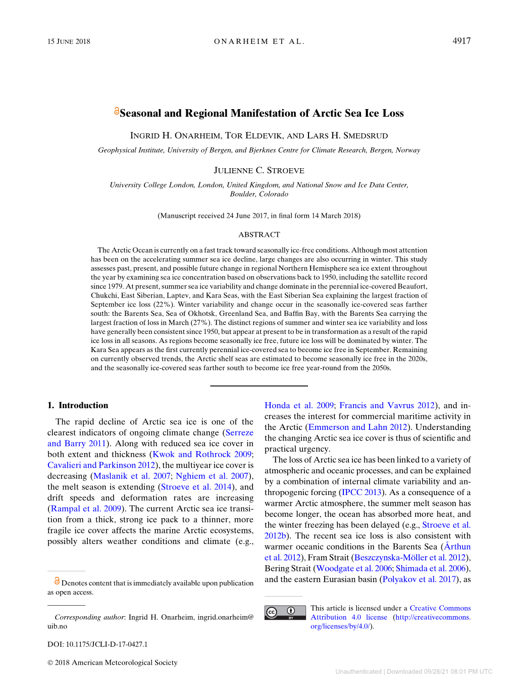 Seasonal and Regional Manifestation of Arctic Sea Ice Loss