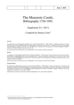 The Mesozoic Corals. Bibliography 1758-1993