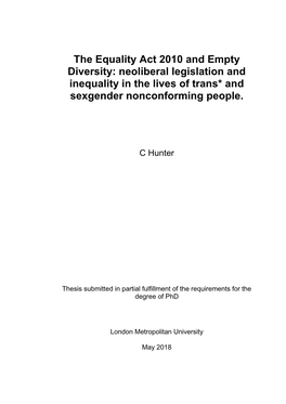 The Equality Act 2010 and Empty Diversity: Neoliberal Legislation and Inequality in the Lives of Trans* and Sexgender Nonconforming People