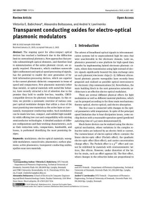 Transparent Conducting Oxides for Electro-Optical Plasmonic Modulators