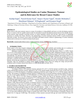 Epidemiological Studies on Canine Mammary Tumour and Its Relevance for Breast Cancer Studies