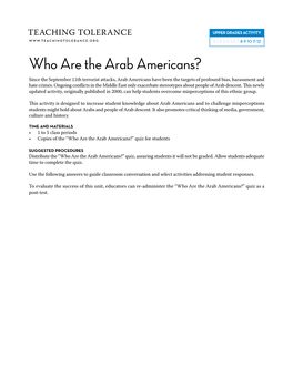 Who Are the Arab Americans?