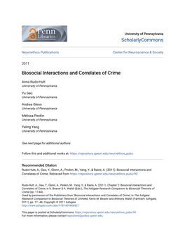 Biosocial Interactions and Correlates of Crime
