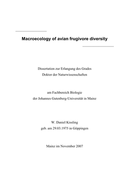 Macroecology of Avian Frugivore Diversity