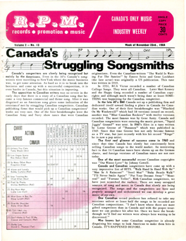 P 1 ': 19 .- ~+-----+----~Truggling Songsmiths Canada's Songwriters Are Slowly Being Recognized but Originations