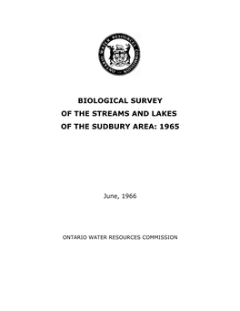 Biological Survey of the Streams and Lakes of the Sudbury Area: 1965