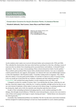 Tate Papers - Conservation Concerns for Acrylic Emulsion Paints: a Li