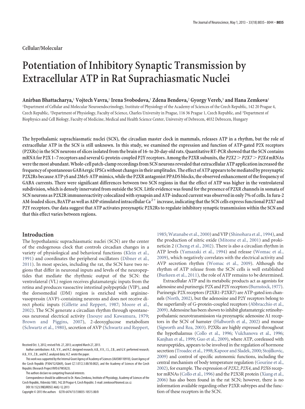 Potentiation of Inhibitory Synaptic Transmission by Extracellular ATP in Rat Suprachiasmatic Nuclei