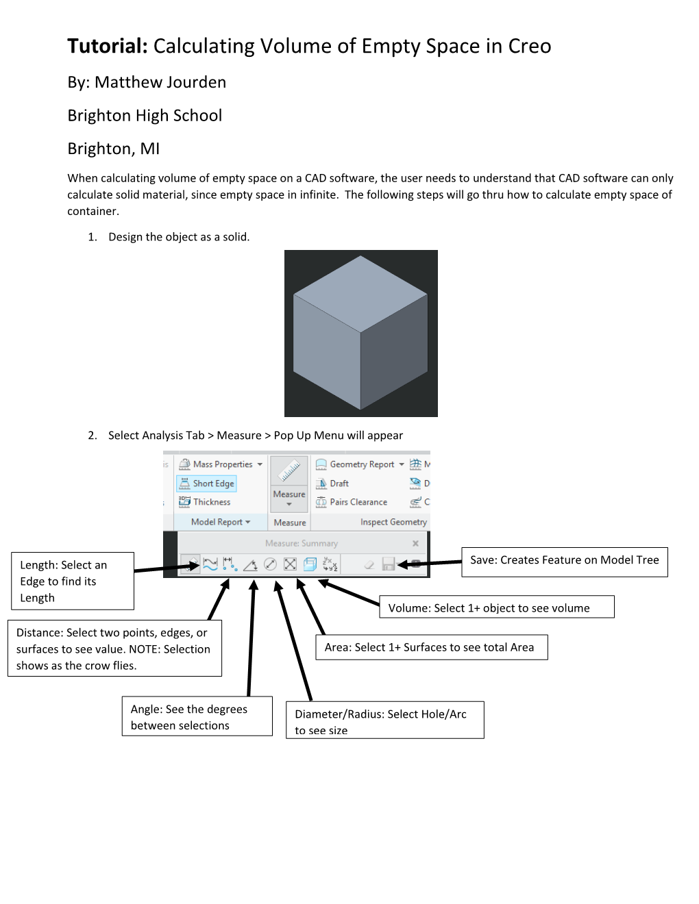 Tutorial: Calculating Volume of Empty Space in Creo By: Matthew Jourden Brighton High School Brighton, MI