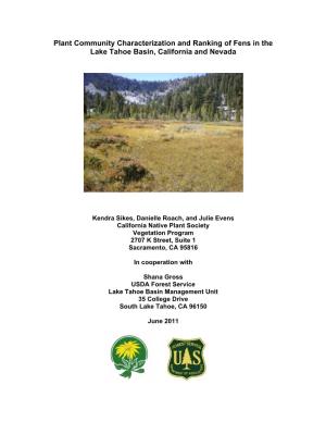 Plant Community Characterization and Ranking of Fens in the Lake Tahoe Basin, California and Nevada