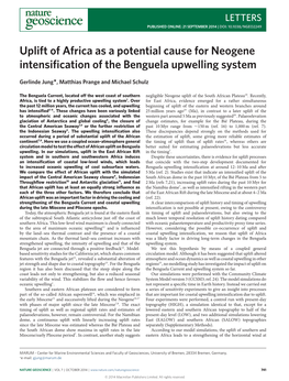 Uplift of Africa As a Potential Cause for Neogene Intensification of the Benguela Upwelling System