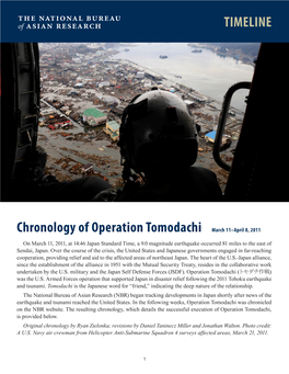 Chronology of Operation Tomodachi March 11–April 8, 2011 TIMELINE