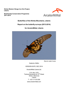 Butterflies of the Nimba Mountains, Liberia Report on the Butterfly Surveys