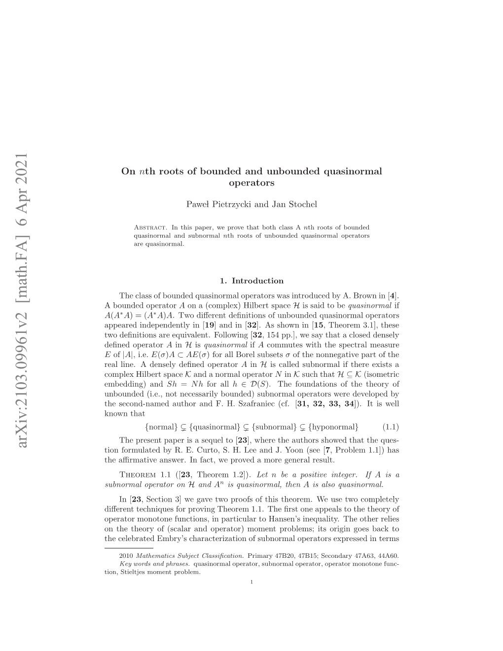 Arxiv:2103.09961V2 [Math.FA] 6 Apr 2021