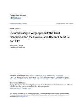 The Third Generation and the Holocaust in Recent Literature and Film