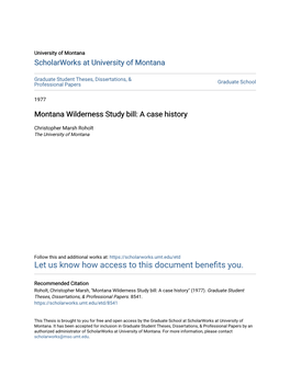 Montana Wilderness Study Bill: a Case History