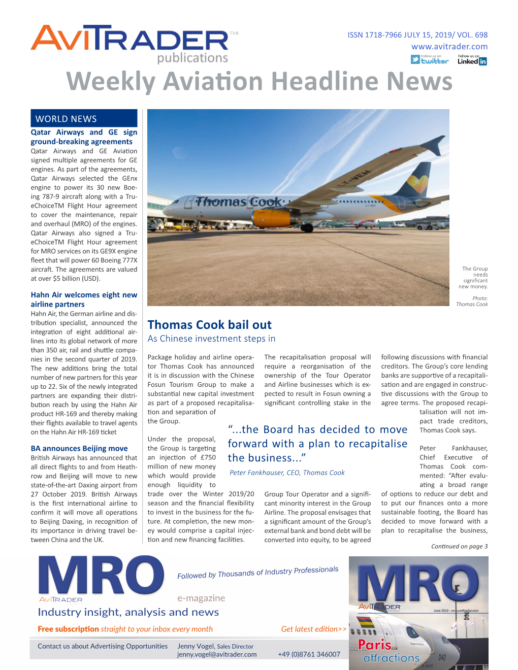 Weekly Aviation Headline News