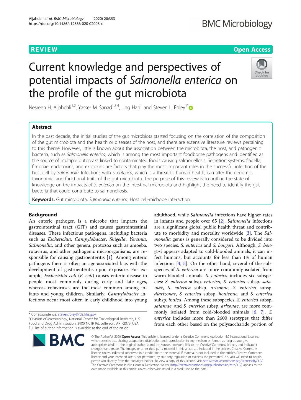Current Knowledge and Perspectives of Potential Impacts of Salmonella Enterica on the Profile of the Gut Microbiota Nesreen H