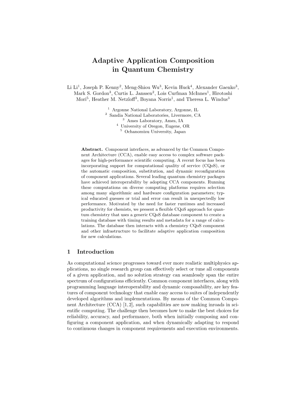 Adaptive Application Composition in Quantum Chemistry