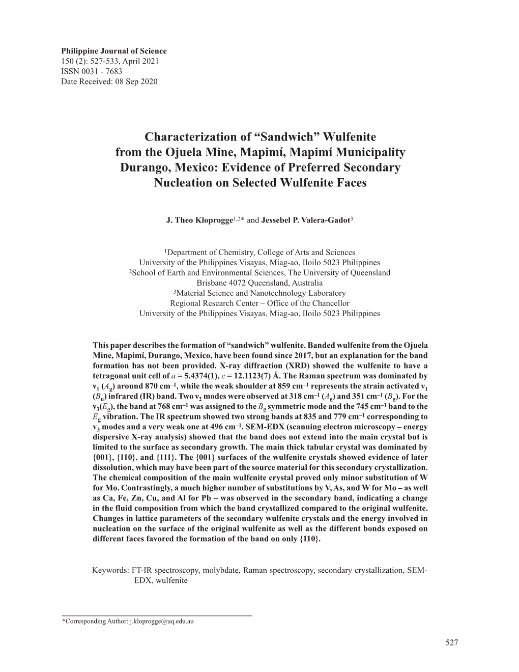 Sandwich” Wulfenite from the Ojuela Mine, Mapimí, Mapimí Municipality Durango, Mexico: Evidence of Preferred Secondary Nucleation on Selected Wulfenite Faces