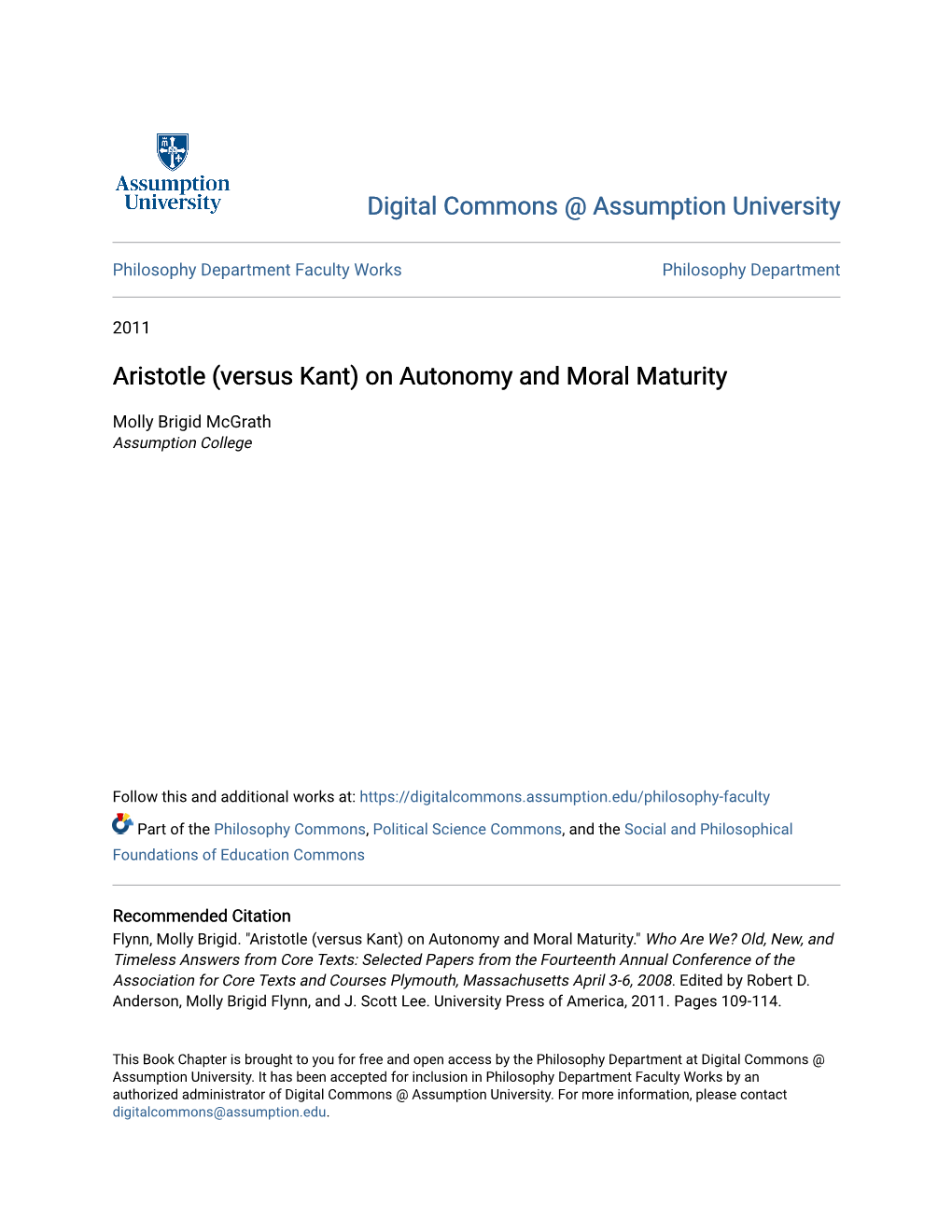 Aristotle (Versus Kant) on Autonomy and Moral Maturity