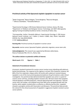 Preclinical Activity of the Liposomal Cisplatin Lipoplatin in Ovarian Cancer