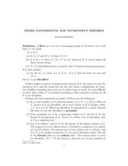 Filter Convergence and Tychonoff's Theorem