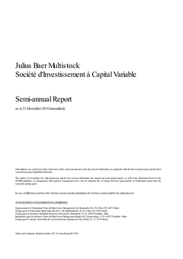 Julius Baer Multistock Société D'investissement À Capital Variable