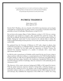 Patrick Thaddeus Was Spread Upon the Permanent Records of the Faculty
