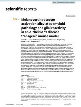 Melanocortin Receptor Activation Alleviates Amyloid Pathology and Glial Reactivity in an Alzheimer’S Disease Transgenic Mouse Model Jackie K