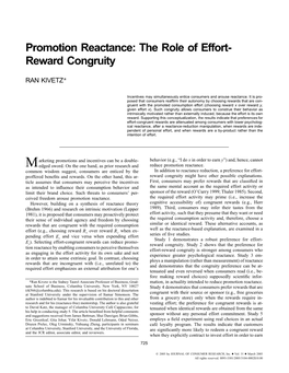 Promotion Reactance: the Role of Effort- Reward Congruity