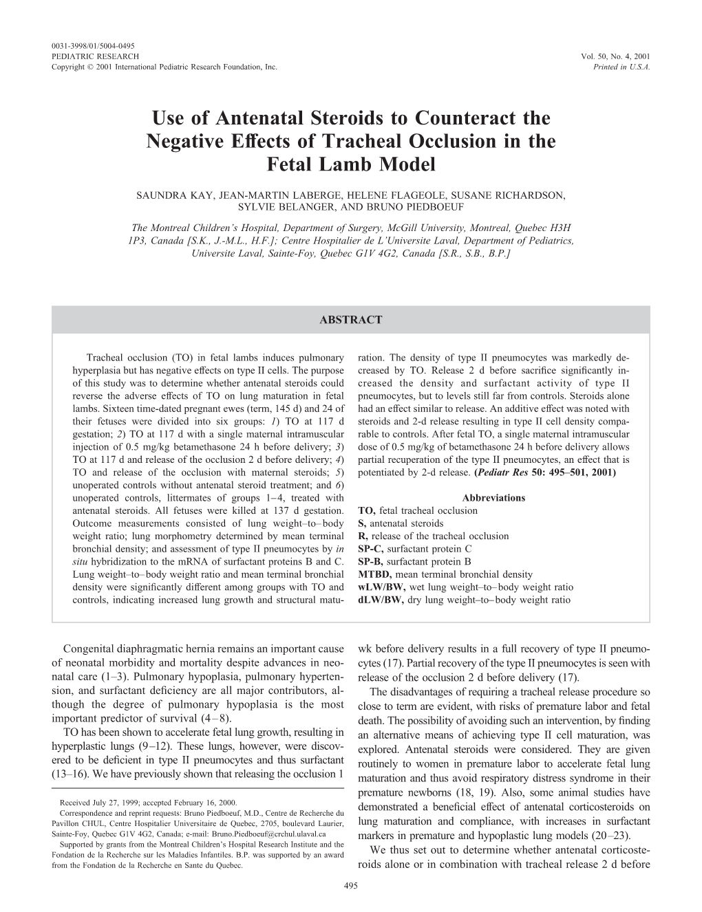 Use of Antenatal Steroids to Counteract the Negative Effects of Tracheal Occlusion in the Fetal Lamb Model