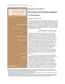 Benjamin Franklin's Junto Club and Lending Library