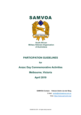 Anzac Day Commemorative Activities Melbourne, Victoria April 2019