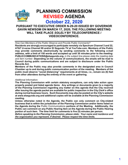PLANNING COMMISSION REVISED AGENDA October 22, 2020