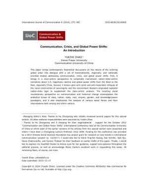Communication, Crisis, and Global Power Shifts: an Introduction