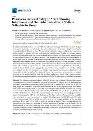 Pharmacokinetics of Salicylic Acid Following Intravenous and Oral Administration of Sodium Salicylate in Sheep