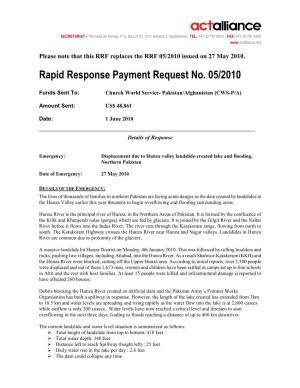 Rapid Response Payment Request No. 05/2010