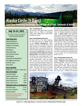 Alaska Circle (9 Days) Land Tour Featuring Anchorage, Denali National Park, Fairbanks & Valdez