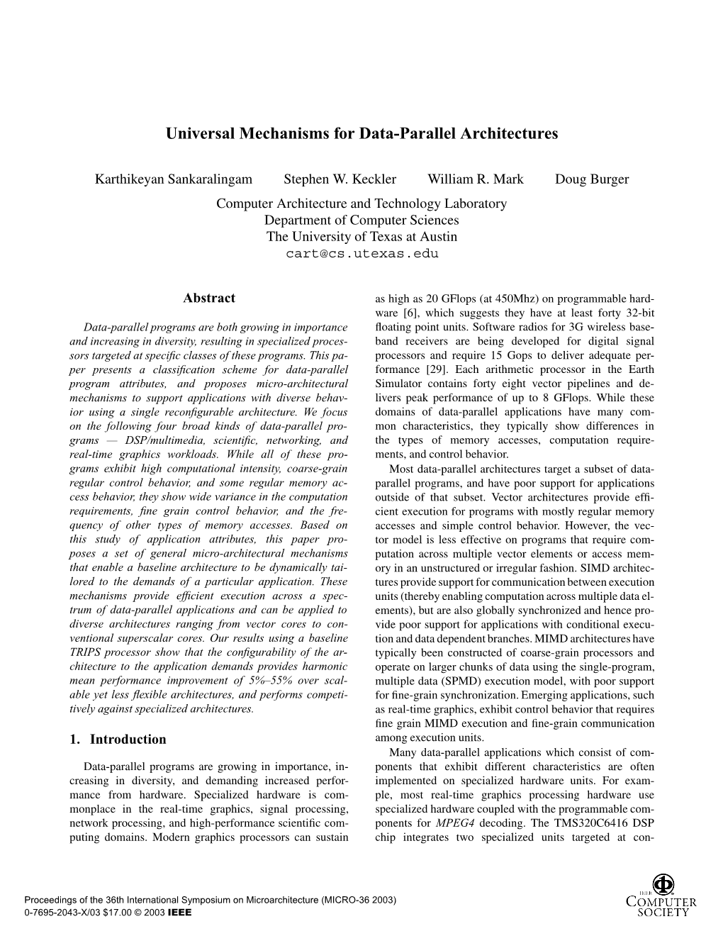 Universal Mechanisms for Data-Parallel Architectures