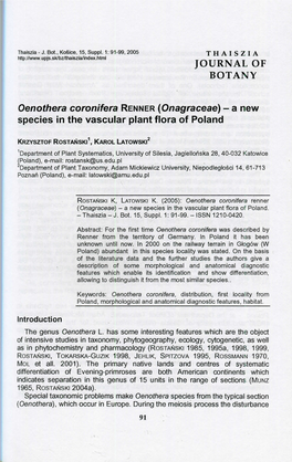 Oenothera Coronifera RENNER {Onagraceae) - a New Species in the Vascular Plant Flora of Poland